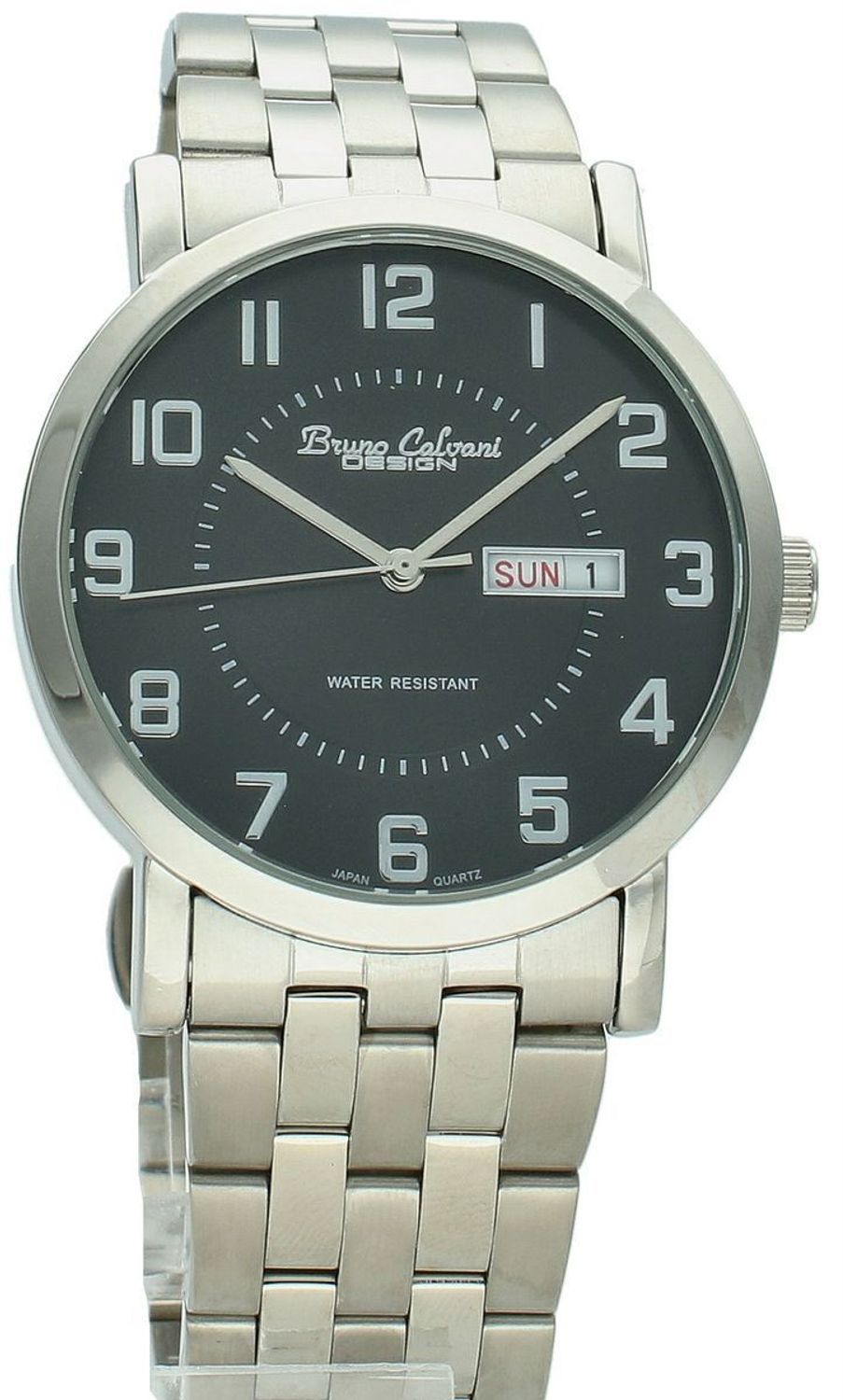 Elegancki męski zegarek Bruno Calvani BC90326 SILVER z mechanizmem kwarcowym, srebrną metalową bransoletą, mineralnym szkłem i datownikiem. Wodoszczelność 30 m, idealny na co dzień i formal.jpg
